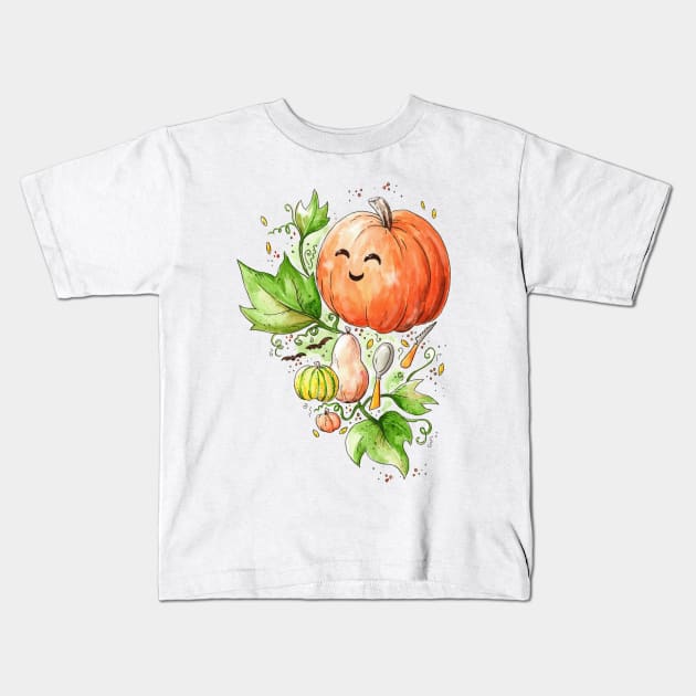 Pumpkin Carving Kids T-Shirt by Vicky Kuhn Illustration